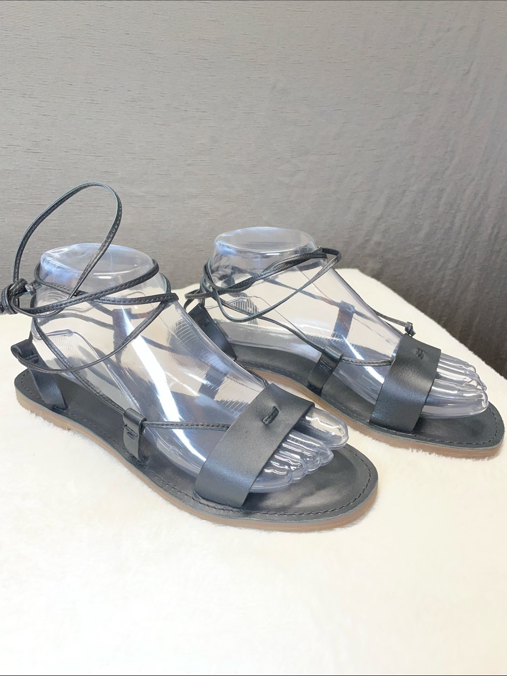 Madewell Gladiator Black Leather Lace-Up‎ Toe Loop Sandals